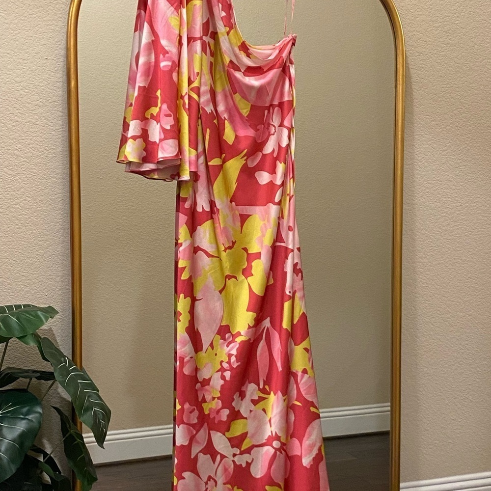 Anthropologie Mandira Wirk Vibrant Floral One Shoulder Gown Maxi Dress Size L - Picture 2 of 10